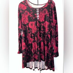 Torrid Black and Red Floral Long Sleeve Tunic